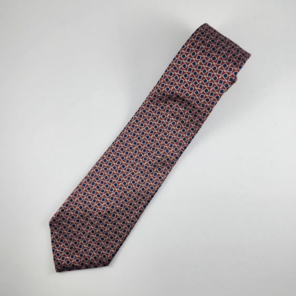 Lauren Ralph Lauren | LRL | 100% Silk Tie | Red/Navy Blue/Silver